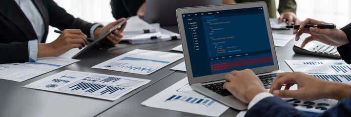 Software development programming on computer screen for brisk application and program coding