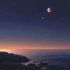 Wall Mural - Cosmic view with bright moon and distant planet alignment high resolution picture