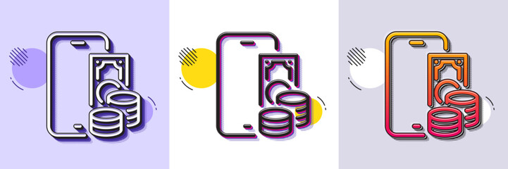 Wall Mural - phone pay line icon. halftone dotted pattern. gradient icon with grain shadow. smartphone app sign. 