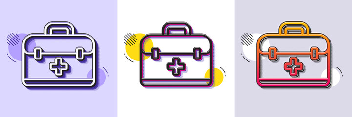Wall Mural - first aid kit line icon. halftone dotted pattern. gradient icon with grain shadow. medical case sign