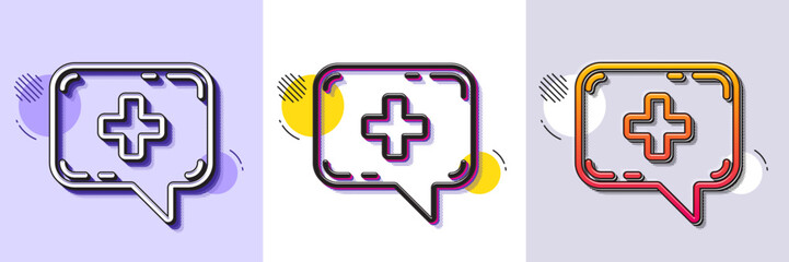 Wall Mural - medicine chat line icon. halftone dotted pattern. gradient icon with grain shadow. medical help sign