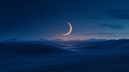 Wall Mural - Glowing moon surrounded by stars over peaceful night landscape high resolution picture