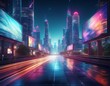 futuristic night cityscape with illuminated billboards advertising concept