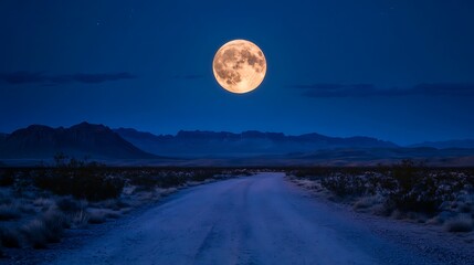 Wall Mural - Large golden moon creating mystical desert nighttime scene high resolution picture