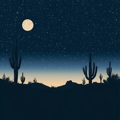Wall Mural - Lonely cactus glowing under bright desert moonlight high resolution picture