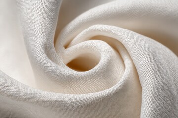 Wall Mural - Close-up of a softly draped, natural white linen fabric with subtle texture and delicate folds creating a gentle, elegant, and calming neutral background.