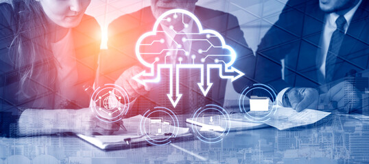 Wall Mural - cloud computing enables digital growth with secure data storage, scalable infrastructure, and strate