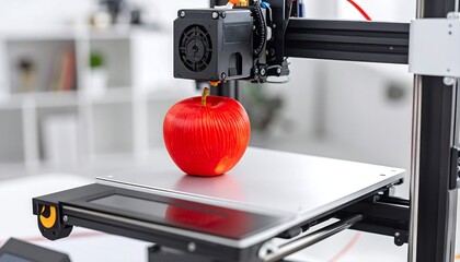 3D Printer Creating a Red Apple Model.