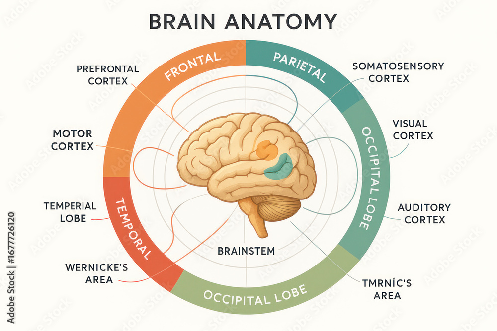 Brain Anatomy Diagram: Illustration of Brain Lobes and Functions ...