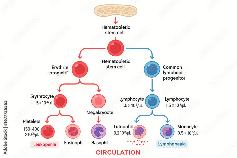 Hematopoiesis: Blood Cell Formation Illustration - Medical Diagram ...