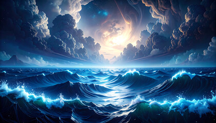Wall Mural - the open ocean, The sky is overcast with heavy clouds, enhancing the tension
