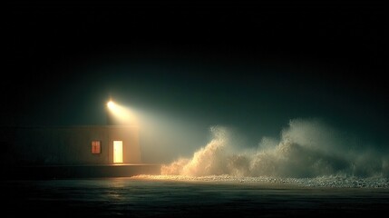 Wall Mural - a lighthouse atop a water body adjacent to another lighthouse featuring a lit beacon on top