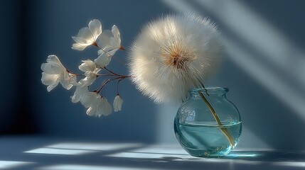 Wall Mural - glass vase holding dandelion fix water vase with dandelion