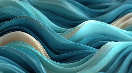 Wall Mural -   A close-up of a wave made of blue, beige, and white material featuring a white stripe on its base
