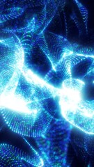Wall Mural - Flowing abstract wave of blue and green glowing particles forming dynamic futuristic shapes