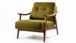 © Leanne - a stylish accent chair with wooden arms living room seating retro design olive green fabric isolated on white background