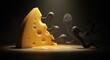 © Khan - Whimsical dark creatures playfully interact with a delicious slice of swiss cheese, creating a surreal and engaging scene