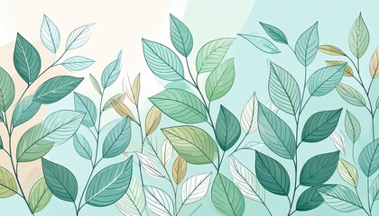Lush botanical art showcasing fresh green leaves and delicate branches in an elegant, tranquil composition for design