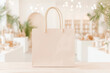 © Aillusionist - Shopping bag on a wooden table indoors. Ideal for retail, shopping, lifestyle, ecommerce, online shopping, marketing, and environmental concepts.