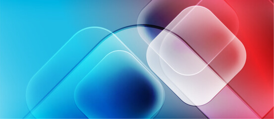 Wall Mural - Abstract shapes overlap, creating vibrant blue, red gradients. Smooth transitions suggest digital design, modern aesthetic.