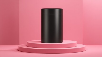 Canvas Print - modern black container displayed on pink background for product showcase