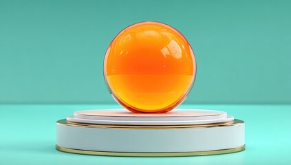 Orange sphere on white pedestal