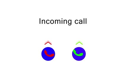 Incoming call screen animation in 4K with glowing interface, showing caller ID, ringing alert, and interactive buttons for accept and decline. Modern  design for mobile,