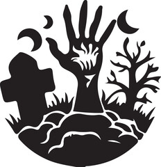 an autumn vector silhouette illustration of a woman's hand reaching for a tree branch with birds