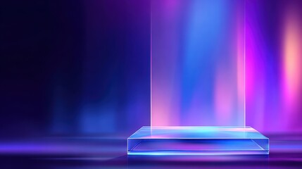 Wall Mural - abstract illuminated stage with vibrant purple and blue hues, creating a futuristic backdrop for pre