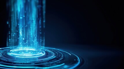 Wall Mural - futuristic digital interface with glowing blue lines and particles creating a dynamic holographic ef