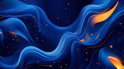 Wall Mural - Abstract Flowing Lines in Dark Blue and Orange