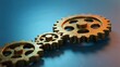 © dang - Abstract Golden Gears on Gradient Blue Background, Mechanical Concept in Modern Design