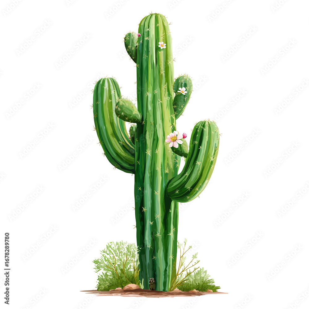 Cactus with blooming flowers in a desert setting during a sunny day ...