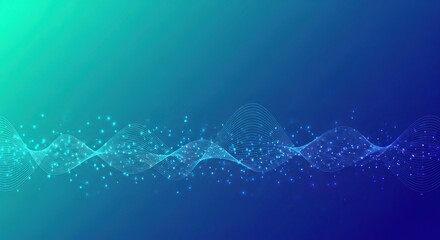 Abstract glowing digital wave pattern with particles on blue background