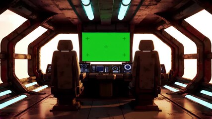 Rusty Spaceship Cockpit with Green Screen
