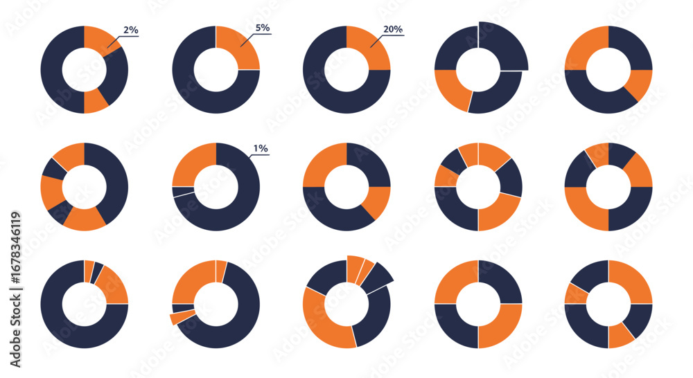 Collection of doughnut chart variations for data visualization and ...