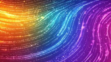 Digital abstract colorful wave technology background. Data and code in a futuristic network. Spectrum of lines and colors, luminous light, modern gradient pattern, perfect for tech, innovation,