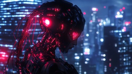 Futuristic robot in cityscape