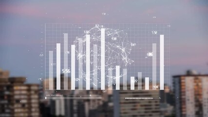 Wall Mural - animation of shape and cityscape over data processing