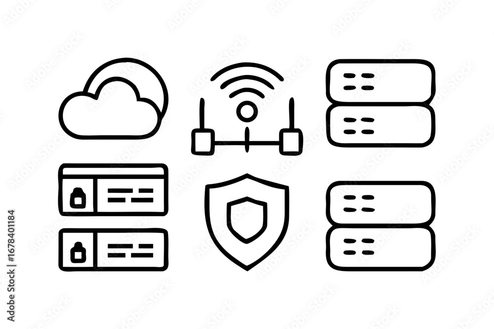 Vector art of cloud computing and network security icons