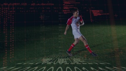 Wall Mural - animation of data processing over football player