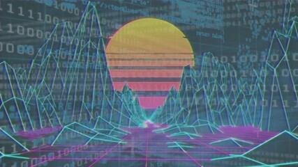 Wall Mural - animation of data processing and spots over office