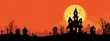 © Horsi - Halloween silhouette scene of a haunted house and graveyard at sunset