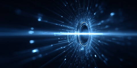 A striking image of a futuristic digital abstract visualization. A central, glowing structure, emitting a bright, radiant light.  