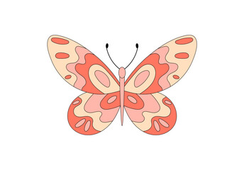 Wall Mural - groovy pink butterfly in flat retro style sticker. cute and funky sticker with colorful and psychede