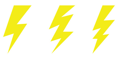 Glowing lightning vector icon set on white background. Different shapes glowing lightning icon. Thunderbolt logo icon on isolated white background. EPS 10. 