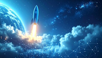 Wall Mural - Illustration of a spacecraft flying over stars at night.