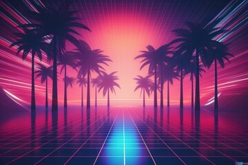 Wall Mural - retrowave forest backgrounds abstract graphics.