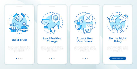 Wall Mural - benefits of ethical branding blue onboarding mobile app screen. corporate. walkthrough 4 steps edita