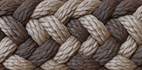 Intertwined brown and beige ropes create a textured pattern